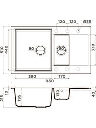 Мойка Omoikiri DAISEN 86-2-BL (860х510х215) врезная, артгранит, цвет-черный 4993477