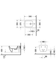 Биде подвесное DURAVIT HAPPY D.2 365х540х285 отверстие под смеситель, перелив 2258150000