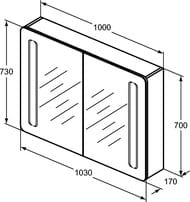 Зеркало-шкаф Ideal Standard MIRROR&LIGHT (1000х700х170) подсветка, розетка T3389AL — изображение 2
