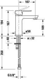 Смеситель для раковины Duravit A.1 XL высокий, с донным клапаном, высота 237мм A11040001010