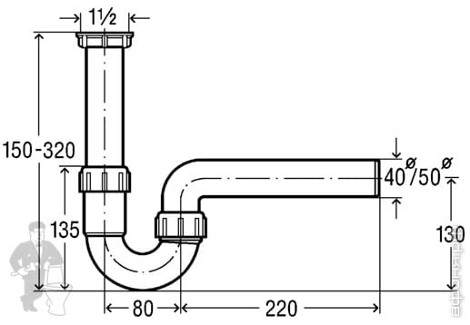 Трубный сифон Viega для моек 1 1/2\"x50мм горизонтальный отвод, белый ...