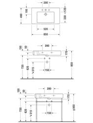 Умывальник DURAVIT VERO 850x490х170 отверстие под смеситель, перелив 0329850000