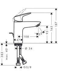 Смеситель Hansgrohe Logis 71100000 для умывальника, фиксированный излив, донный клапан — миниатюра 9