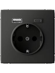 Розетка Systeme Electric ARTGALLERY 16А с 2 USB A+C, 5В/2,4А/3,0А, 2х5В/1,5А, базальт, GAL001432
