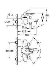 Смеситель Grohe EuroStyle 33591LS3 для ванны, однорычажный, настенный, белый