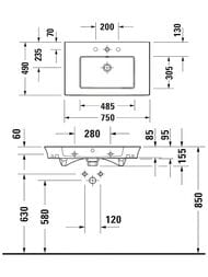 Раковина накладная Duravit White Tulip 2363750000 750х490 перелив, отв. под смеситель, белый