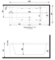 Ванна Gruppo Treesse Quadra 199 V0731 1900х900х670 CrystalTech, прямоугольная, каркас, слив-перелив