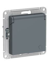 Розетка Systeme Electric ATLASDESIGN с заземлением со шторками с крышкой 16А IP20 грифель ATN000746