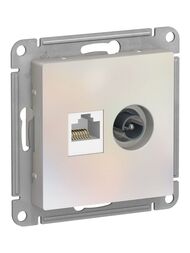 Розетка Systeme Electric ATLASDESIGN двойная компьютерная+ТВ RJ45+TV категория 5E жемчуг ATN000489
