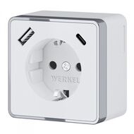 Розетка с заземлением, шторками и USB тип A+C Werkel Gallant W5071706, серебряный
