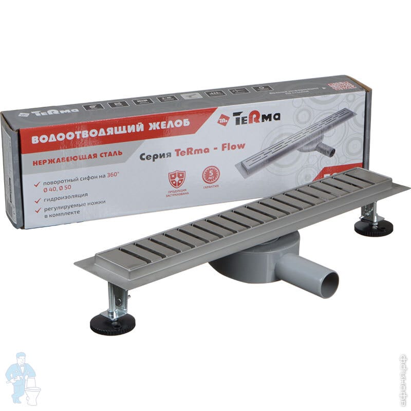 Душевой лоток L 500мм, H 70мм, из нержавеющей стали с решеткой Роуд ...