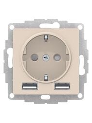 Розетка Systeme Electric ATLASDESIGN 16А c 2USB A+A, 5В/2,4А, 2х5В/1,2А, механизм, бежевый ATN000230