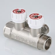 Коллектор VALTEC 3/4" на 2 выхода 1/2"Н с белыми регулирующими вентилями, латунь ник. VTc.570.N.0502 — изображение 5