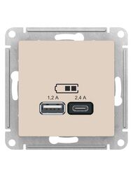 Розетка USB Systeme Electric ATLASDESIGN A+С, 5В/2,4А, 2х5В/1,2А, механизм, бежевый ATN000239