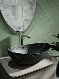 Раковина накладная toHit Terra 60 (590х390х195) без перелива, цвет: черный мрамор TH03-0405605