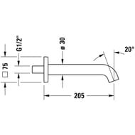Излив Duravit C.1 для ванны 205 мм, накладка квадрат, черный матовый C15240009046
