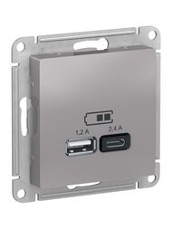 Розетка Systeme Electric ATLASDESIGN USB A+С, 5В/2,4А, 2х5В/1,2А, механизм, АЛЮМИНИЙ ATN000339