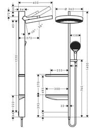 Чертёж Душевая система Hansgrohe Rainfinity Showerpipe 360 1jet скрытый монтаж белый матовый 26842700