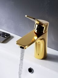 Смеситель AM.PM X-Joy F85A02199 100 мм, для умывальника, однозахватный, фиксированный излив, золото