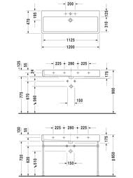 Умывальник DURAVIT VERO 1200х470х175 отверстие под смеситель, перелив 0454120000