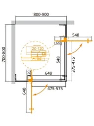 Душевой уголок CEZARES SLIDER (700-800х800-900х1950) стекло прозрачное/профиль оружейная сталь — изображение 9