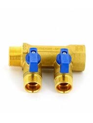 Коллектор с шар.кранами Tiemme   3/4"нв - 2 х 1/2" с кранами (синяя ручка) 1822G160402BLU — изображение 2