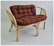 Диван Багама (1200х650х750) 2-х местный,подушки коричневые,обычные твил,ротанг,натуральный 01/17-C