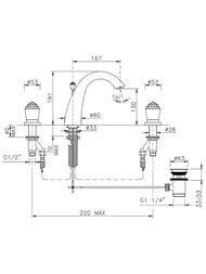 Смеситель для раковины Nicolazzi Cristallo 2009CR22 на 3 отверстия, хром