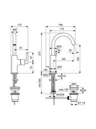 Ideal Standard JOY NEO Piccolo Смеситель для раковины BD147A5 однозахватный, донный клапан, серый