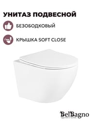 Унитаз подвесной BelBagno UNO (360x482x360) безободковый, сиденье микролифт, белый BB3105CHR/SC — миниатюра 2