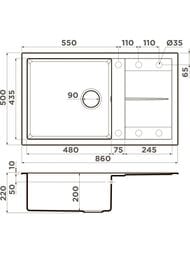 Мойка Omoikiri SUMI 86-PL (860х500х230) врезная, тетогранит, платина 4993651