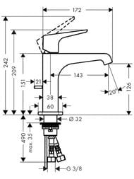 Смеситель Axor Citterio E 36110000 для раковины однорычажный с донным клапаном, рычаговая рукоятка