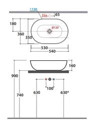 Раковина Globo T-EDGE (540х360х160) накладная, без отверстия под смеситель, белая B6O54BI