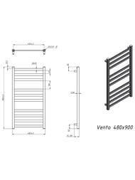 GROTA VENTO Полотенцесушитель "Лесенка" водяной 480x900 полиров. нерж.сталь, диаг/ниж.подкл. 1/2"