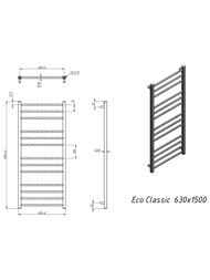 GROTA ECO CLASSIC Полотенцесушитель "Лесенка" 630x1200 полиров. нерж. сталь, диаг./ниж. покл. D-1/2"