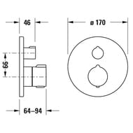Смеситель Duravit C.1 для душа термостат с переключ., панель круг, 2 выпуска, черный матовый C14200014046