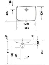 Раковина встраиваемая снизу Duravit  1 550х400 с переливом, без отв. под смес., 03945500282/03955500282