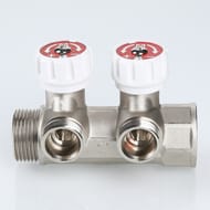 Коллектор VALTEC 3/4" на 2 выхода 1/2"Н с белыми регулирующими вентилями, латунь ник. VTc.570.N.0502 — изображение 8