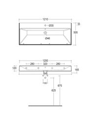 Раковина подвесная KLUDI RESA 1210х500х120 прямоуг, с отв под смесит, д/к, черный мат 59WW12139 — изображение 2