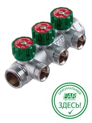 Коллектор регулируемый FAR 3/4"ВН на 3 отвода 1/2"EU, с вставкой под плоское уплот., FK 3822 3412UN — миниатюра 1