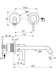 Смеситель для раковины Ideal Standard JOY A7378A2 встраиваемый, однозахватный, шлиф  золото