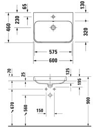 Раковина DURAVIT HAPPY D.2 PLUS 600х460 шлифованная, накладная, белая 2360600000