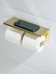 Держатель для туалетной бумаги Aquatek Оберон AQ4909BG подвесной, двойной, с полкой, золото шлиф