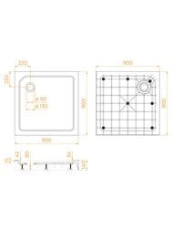 Душевой поддон RGW SMC-C-088W (800х800х140) квадрат, стеклоластик, ножки, сифон, белый 12350188-0101
