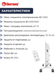 Конвектор Thermex Frame 1000E Wi-Fi  (600х90х380) до 15 кв.м, 1 кВт