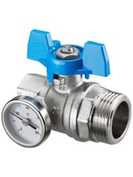 Кран шаровый Oventrop 3/4"Вх1"Н термометр до 80°C, плоское уплотнение Ду20, синяя бабочка 1406583