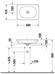 Раковина Duravit Viu 600х415 шлифован., без перелива, выпуск с керамич. крышкой 2358600000
