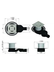 Трап душевой BERGES PLATZ Norma 150х150, матовый хром, боковой выпуск S-сифон D50 H60, 090159