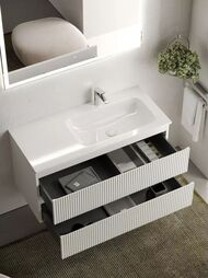 Тумба под раковину SANCOS Snob R (995x445x500) подвесная, правая, два ящика, Bianco SNR100RW