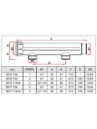 Коллектор FAR 1.1/4"ВН на 3 отвода 3/4"Н, меж.осевое 100мм, FK 3617 11434